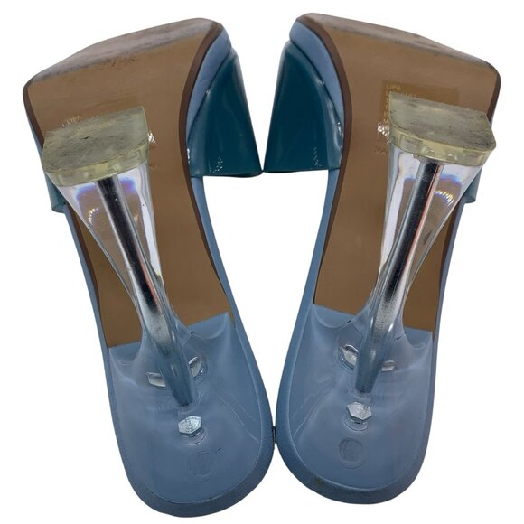 Steve Madden Lipa Square Open Toe Slip-On Spool Heels Mules Sandals Sz 10 Blue - Picture 12 of 15